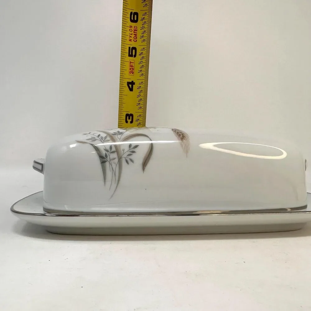 Vintage Zylstra Bountiful Covered Butter Dish Japan Fine China Platinum Wheat